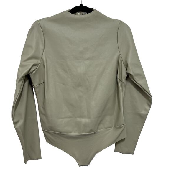 Skims Faux Leather Bodysuit Tan Snap Closure Long Sleeve Plus 2X Stretch NWT - Picture 3 of 12
